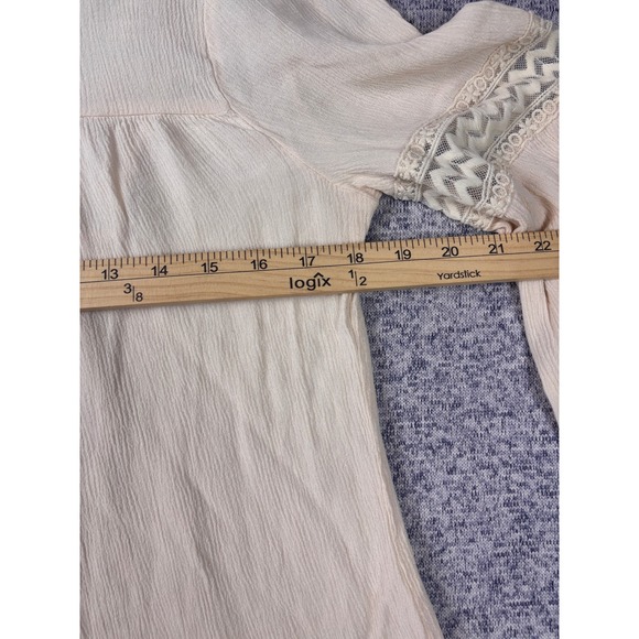 Keren Hart Womens Medium top Cream Boho Gauze Crochet Lace Ruffle Hem Peasant - Picture 3 of 11